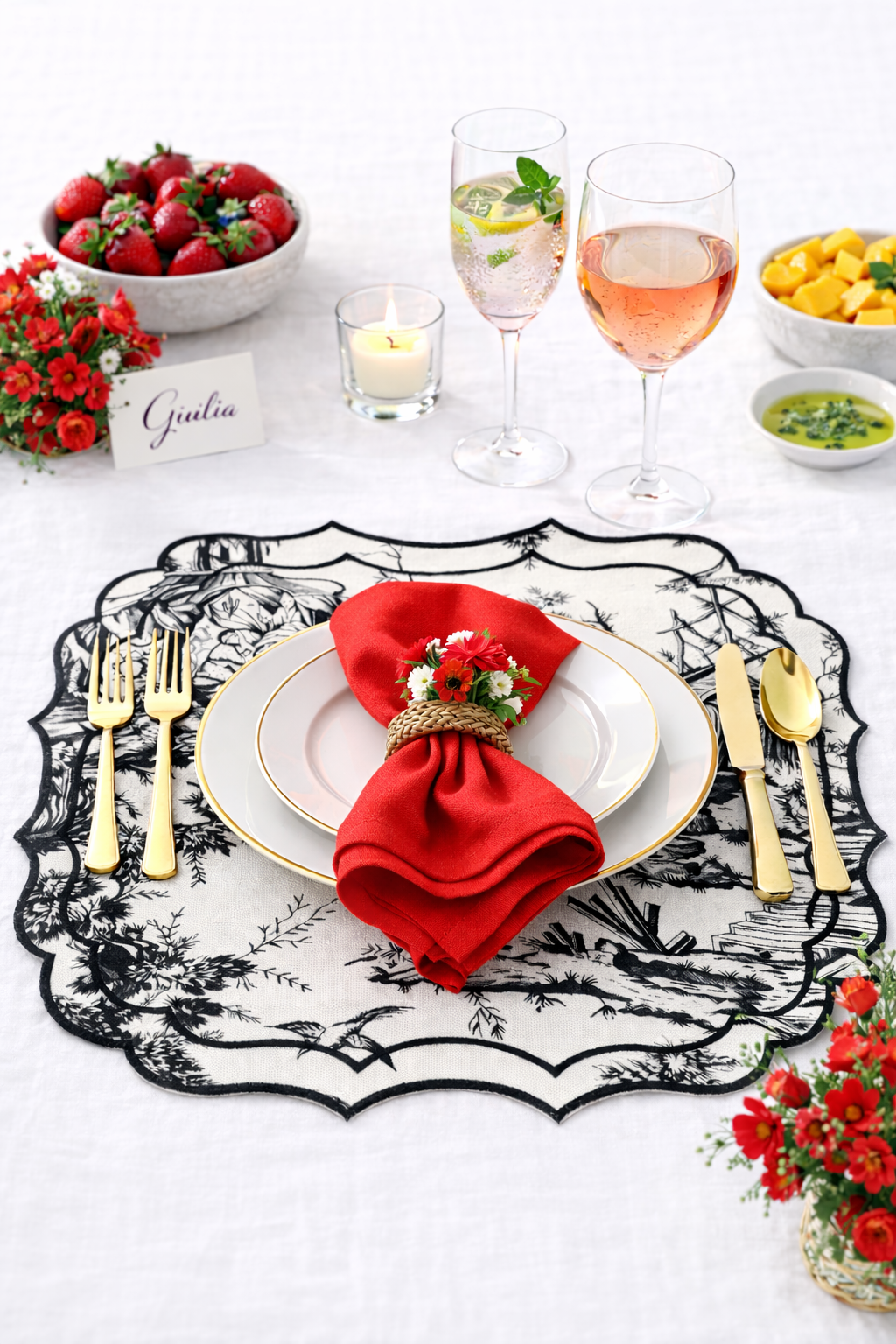 Tovaglietta Bianco / Nero  Toile De Jouy