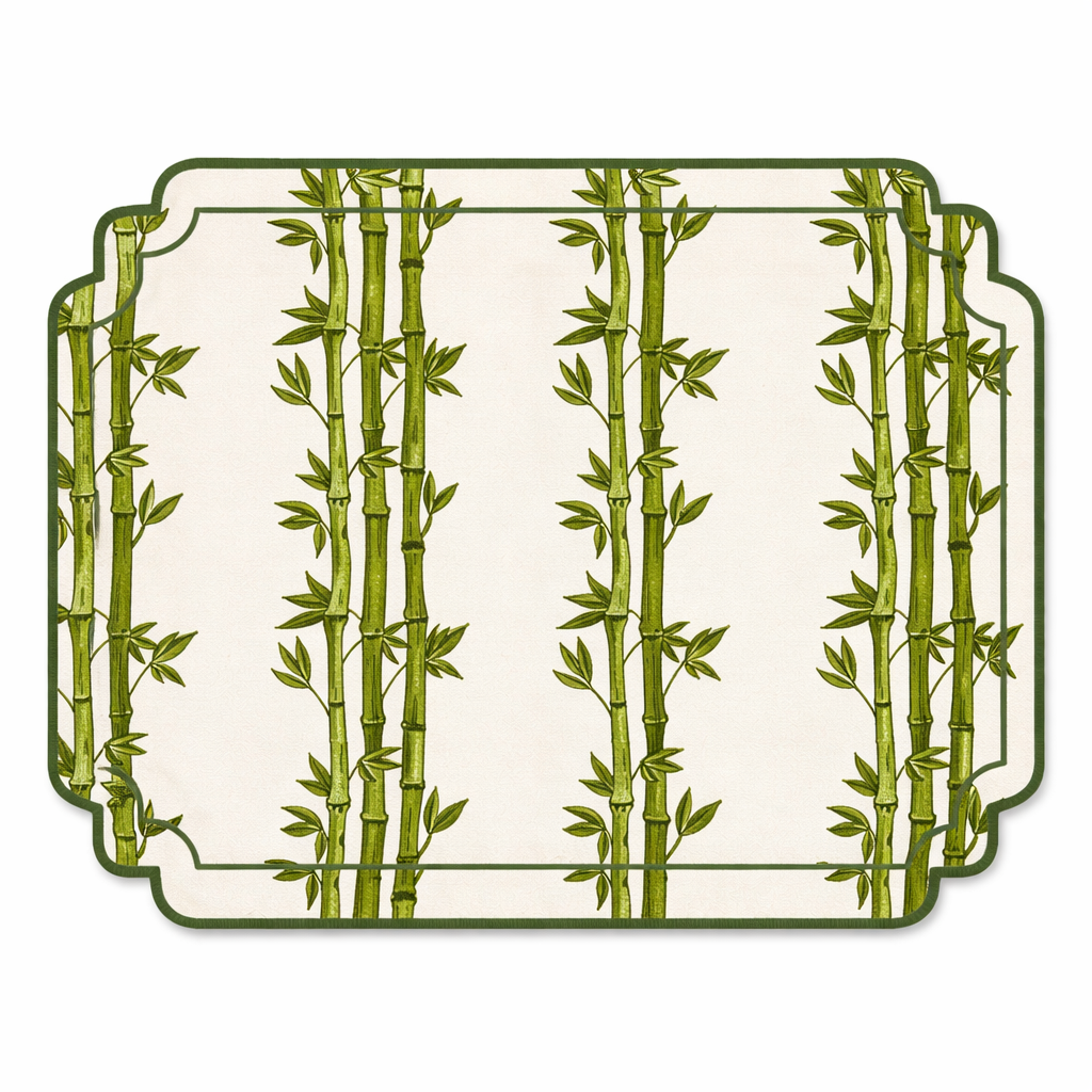Tovagliette  Ricamate Verde/Avorio Disegno Bamboo Double Idrorepellente