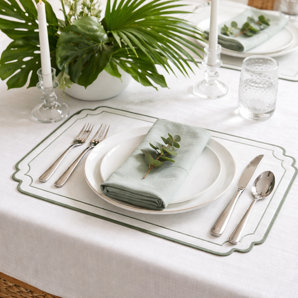 Tovagliette  Ricamate Verde/Avorio Disegno Bamboo Double Idrorepellente