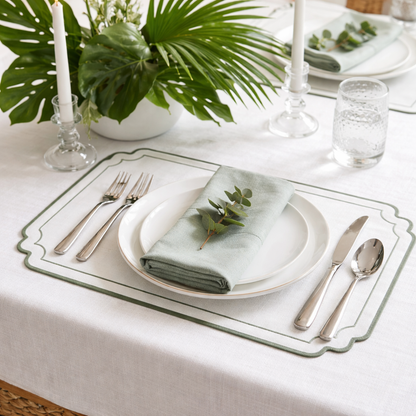 Tovagliette  Ricamate Verde/Avorio Disegno Bamboo Double Idrorepellente