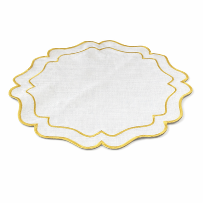 Tovaglietta Lino Ricamata Bianco/ Oro