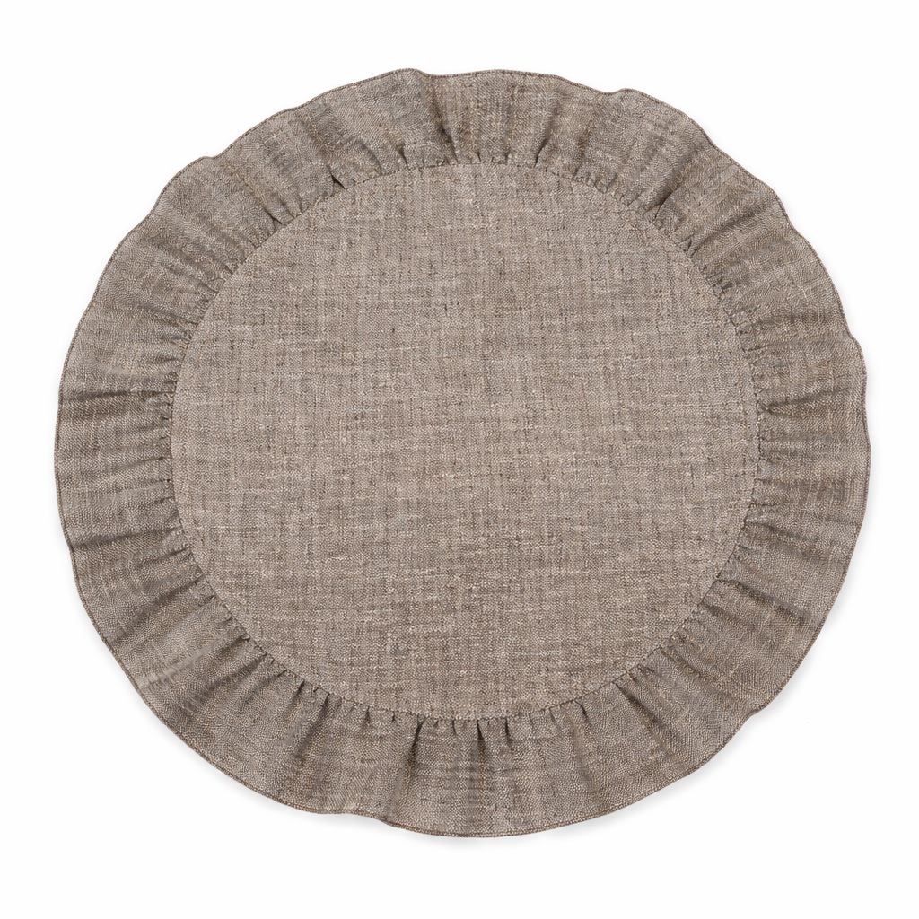Tovaglietta Marrone Melange Lino Rotonda Con Rouches