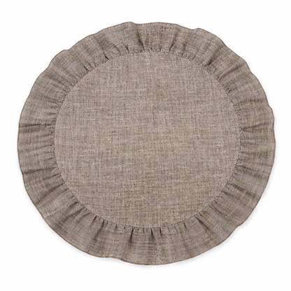 Tovaglietta Marrone Melange Lino Rotonda Con Rouches