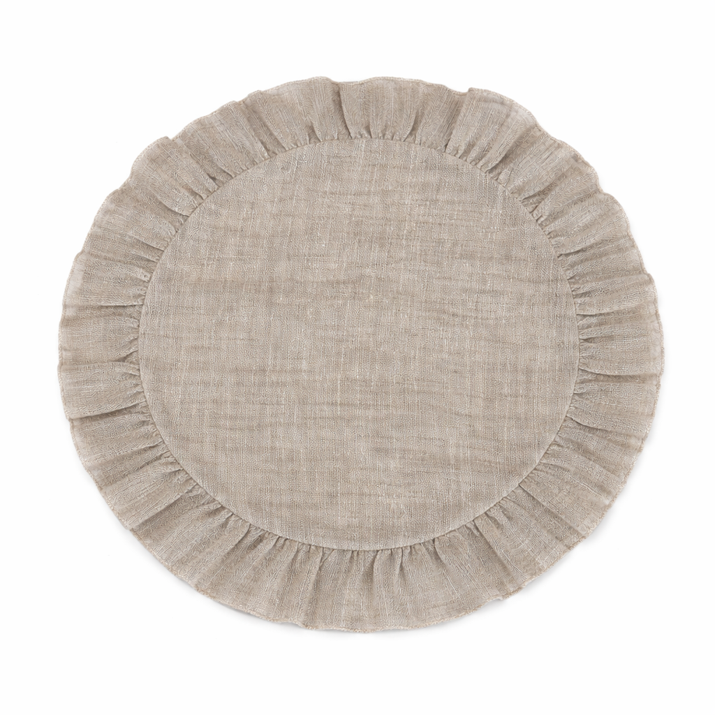 Tovaglietta Beige Melange Lino Rotonda Con Rouches