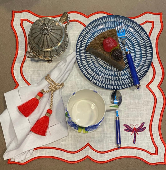 Tovaglietta Lino Ricamata Bianco/ Rosso