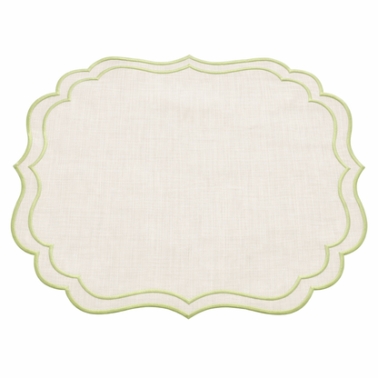 Tovaglietta Lino Ricamata Bianco/Verde Chiaro