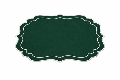 Tovaglietta Lino Ricamata Verde/ Bianco