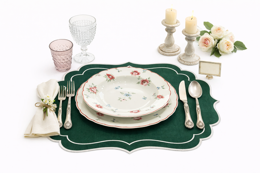 Tovaglietta Lino Ricamata Verde/ Bianco
