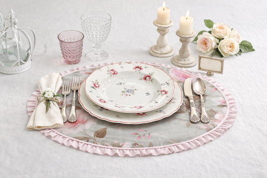 Tovaglietta Floreale Rosa Con Rouches