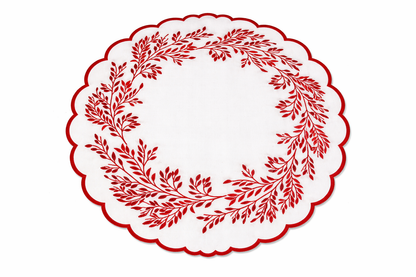 Tovaglietta Rotonda Ricamata Bianca/Rossa Idrorepellente