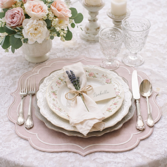 Tovaglietta Lino Ricamata Rosa/ Bianco