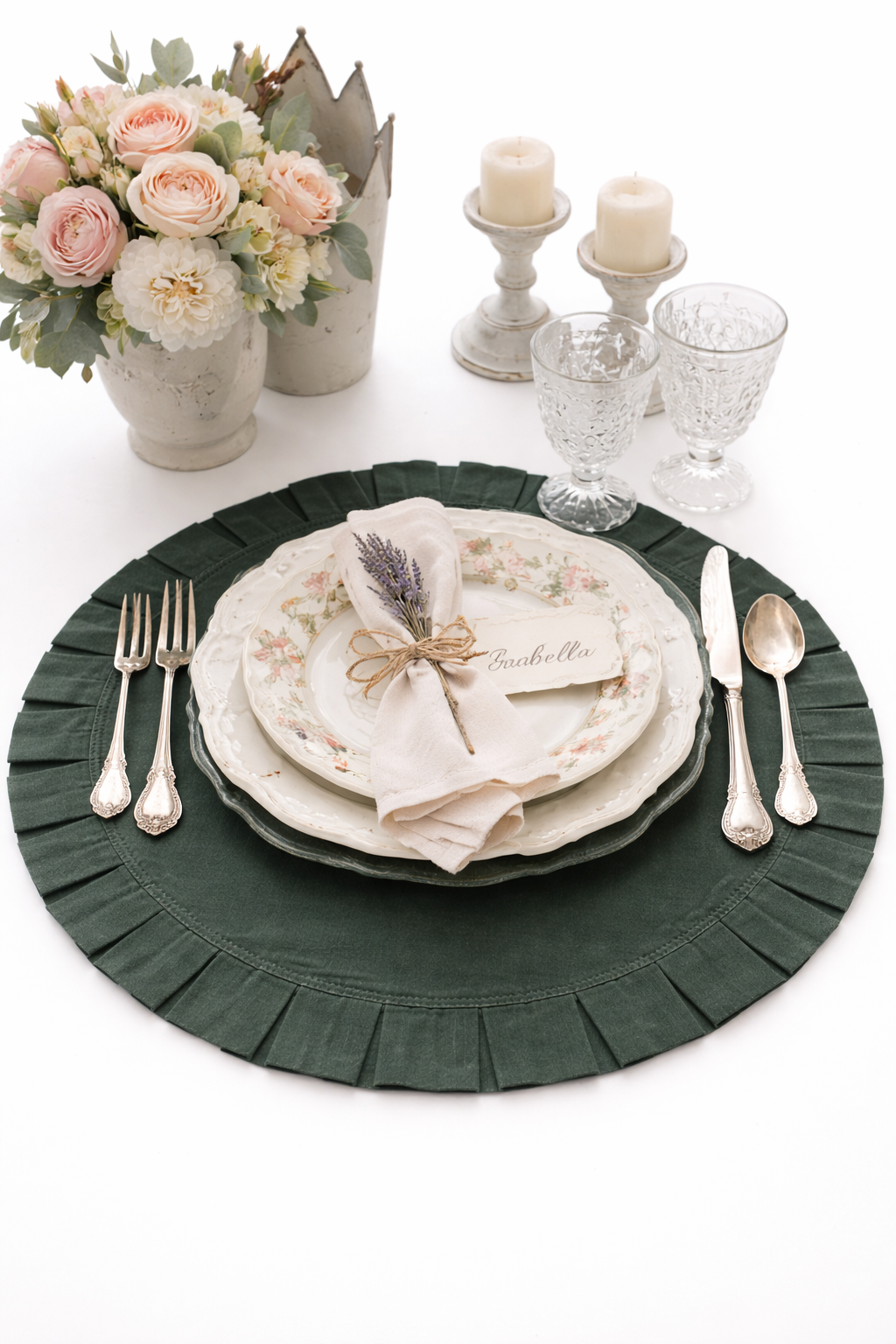 Tovaglietta Rotonda Con Rouches Verde