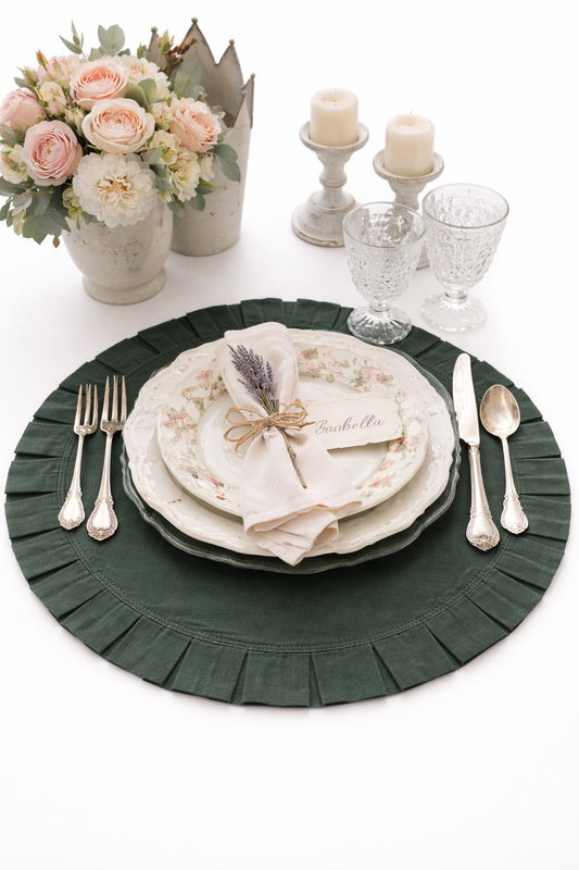 Tovaglietta Rotonda Con Rouches Verde