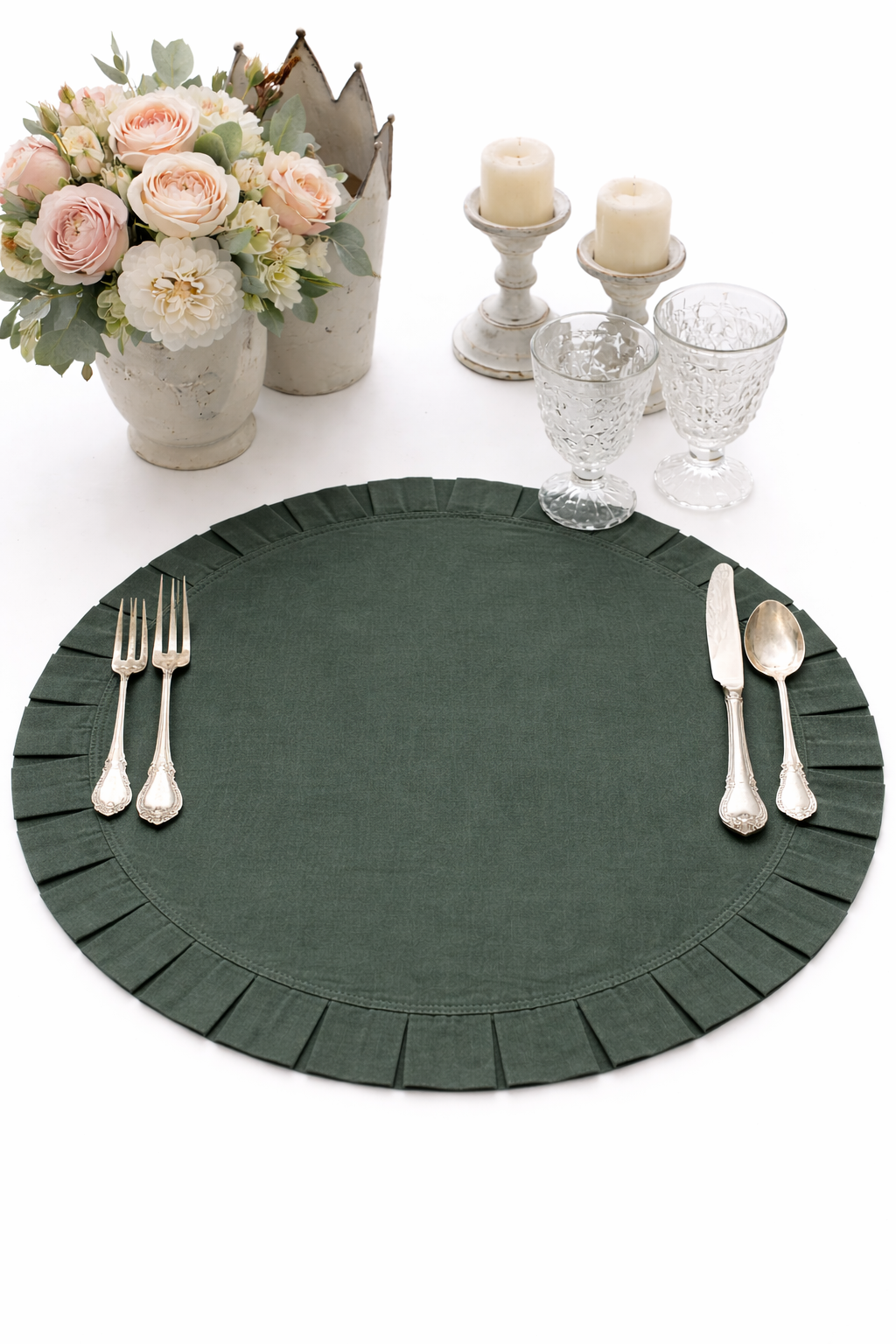 Tovaglietta Rotonda Con Rouches Verde