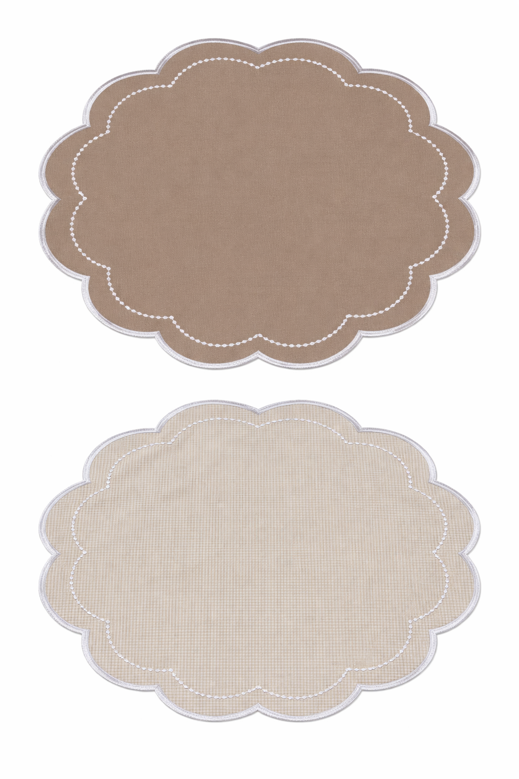 Tovaglietta Rotonda Ricamate Bianco/Beige Vichy Double Idrorepellente
