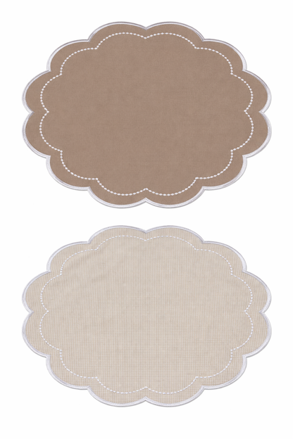 Tovaglietta Rotonda Ricamate Bianco/Beige Vichy Double Idrorepellente