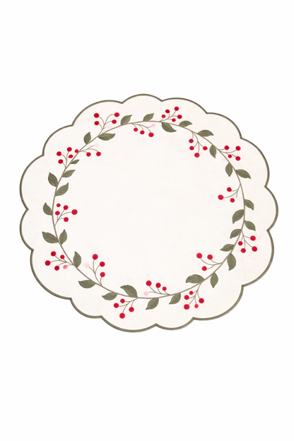 Tovaglietta Rotonda Ricamata Decorazione Natale Idrorepellente