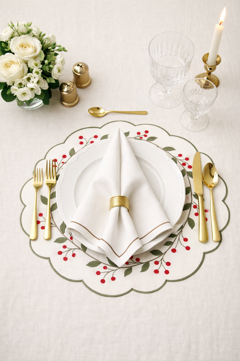 Tovaglietta Rotonda Ricamata Decorazione Natale Idrorepellente