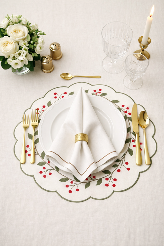 Tovaglietta Rotonda Ricamata Decorazione Natale Idrorepellente