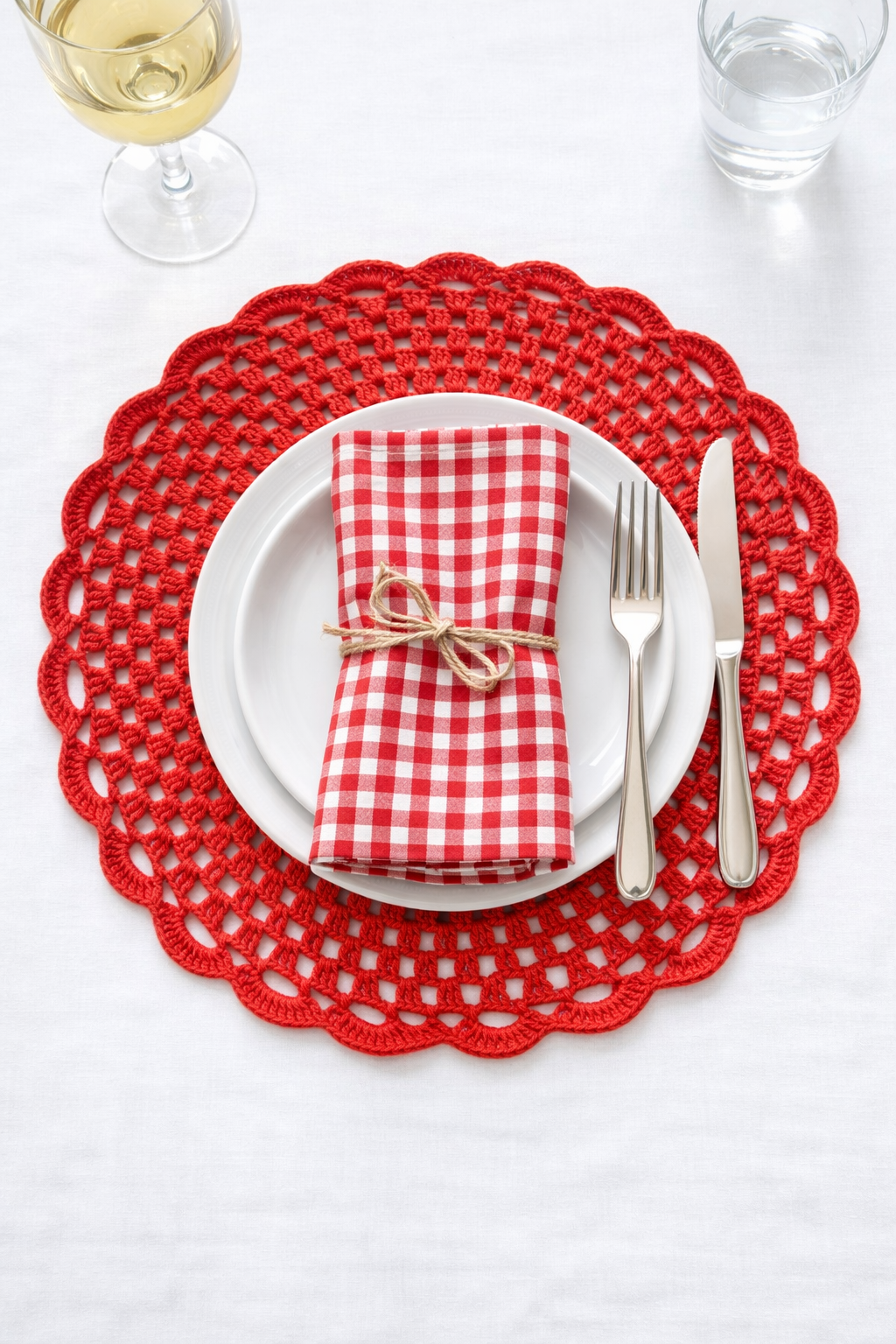 Sottopiatto/Centrino Uncinetto Rosso
