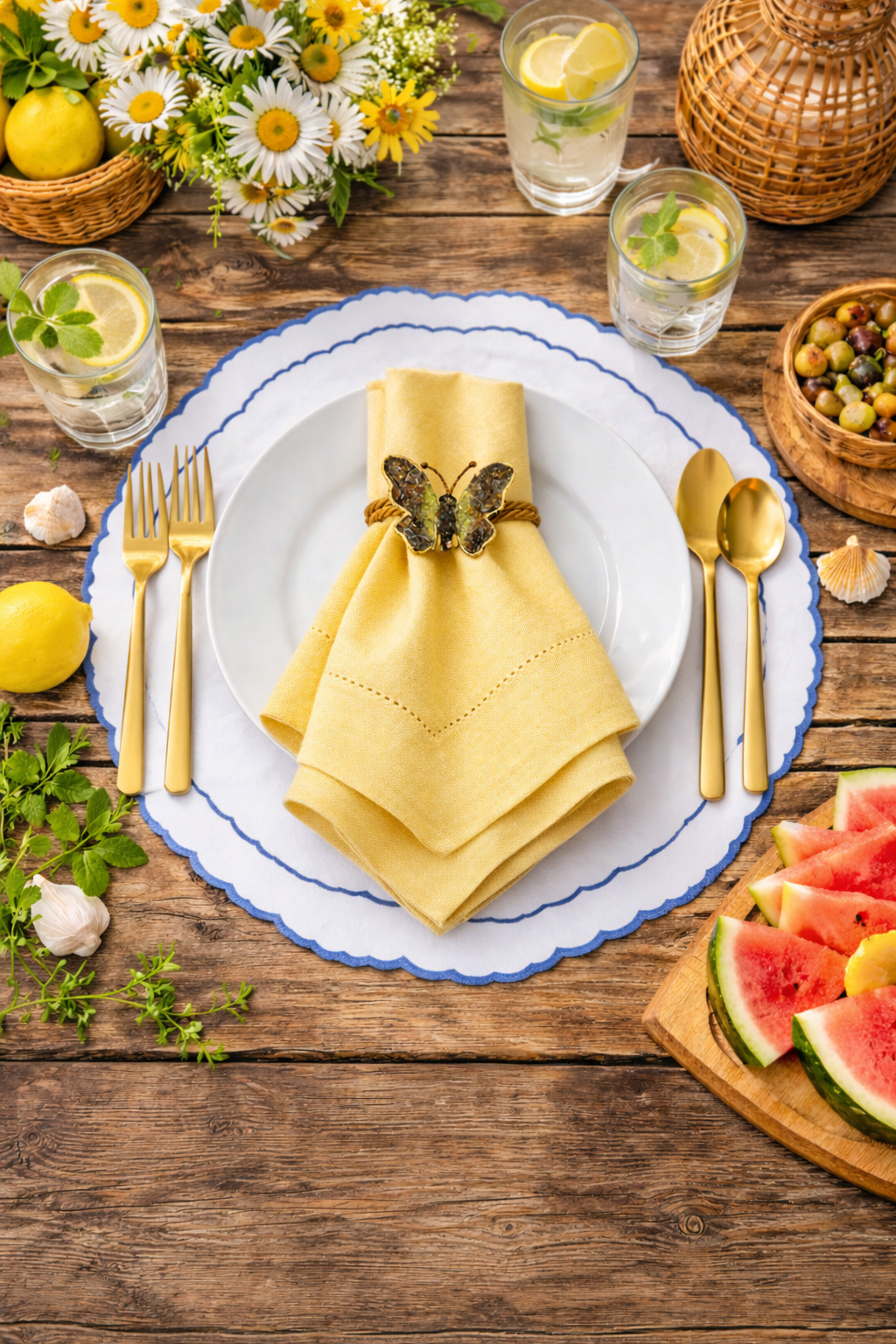 Tovagliolo Giallo Chiaro Con Orlo A Giorno