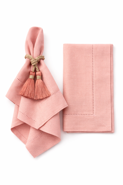 Tovagliolo Rosa Con Orlo A Giorno