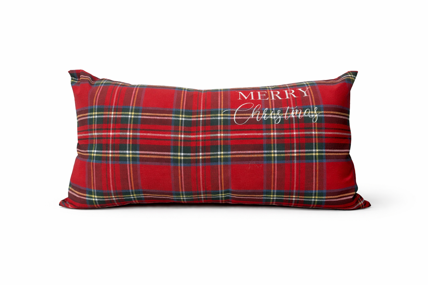 Cuscino Tartan Rosso Rettangolare Con Ricamo Merry Christmas