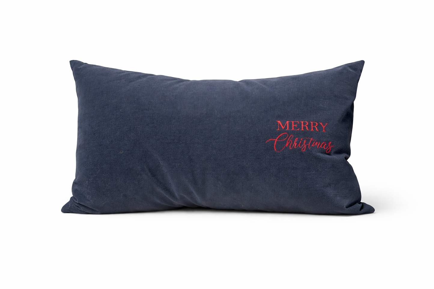 Cuscino Grigio Velluto Rettangolare Con Ricamo Merry Christmas