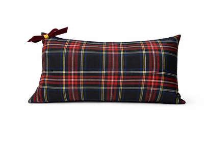 Cuscino Tartan Blu Rettangolare Con Fiocco Velluto