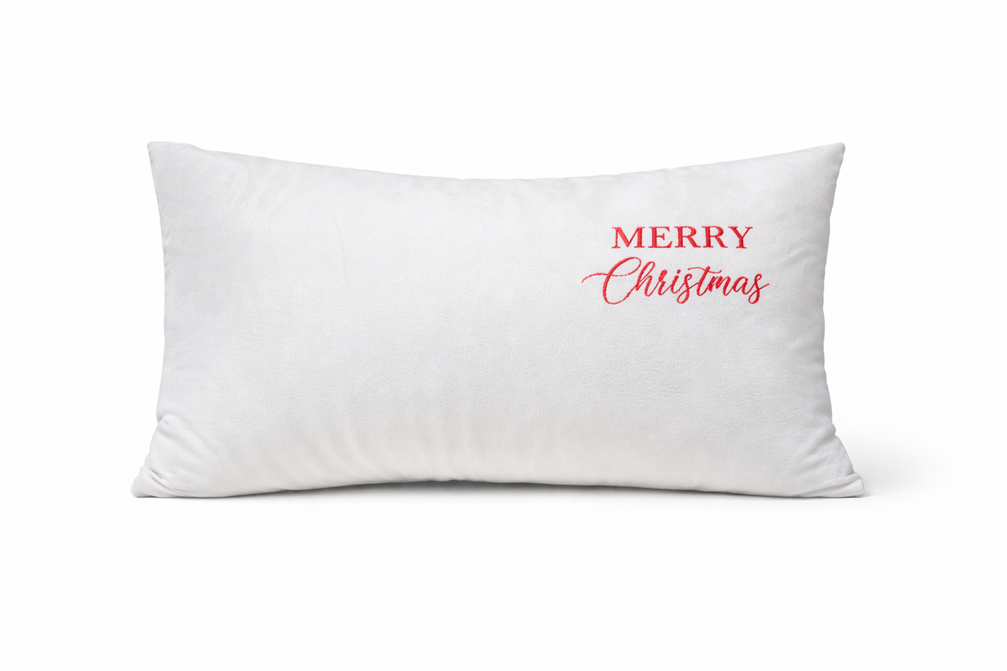 Cuscino Avorio Velluto Rettangolare Con Ricamo Merry Christmas