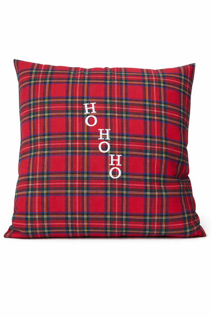 Cuscino Tartan Rosso Quadrato Ricamo Ho Ho Ho