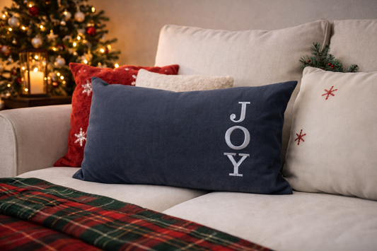 Cuscino Velluto Grigio Rettangolare Con Ricamo Joy