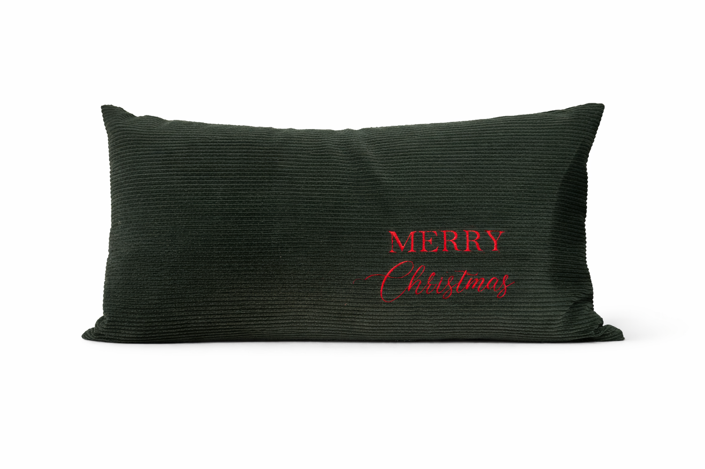 Cuscino Verde Velluto Rettangolare Con Ricamo Merry Christmas