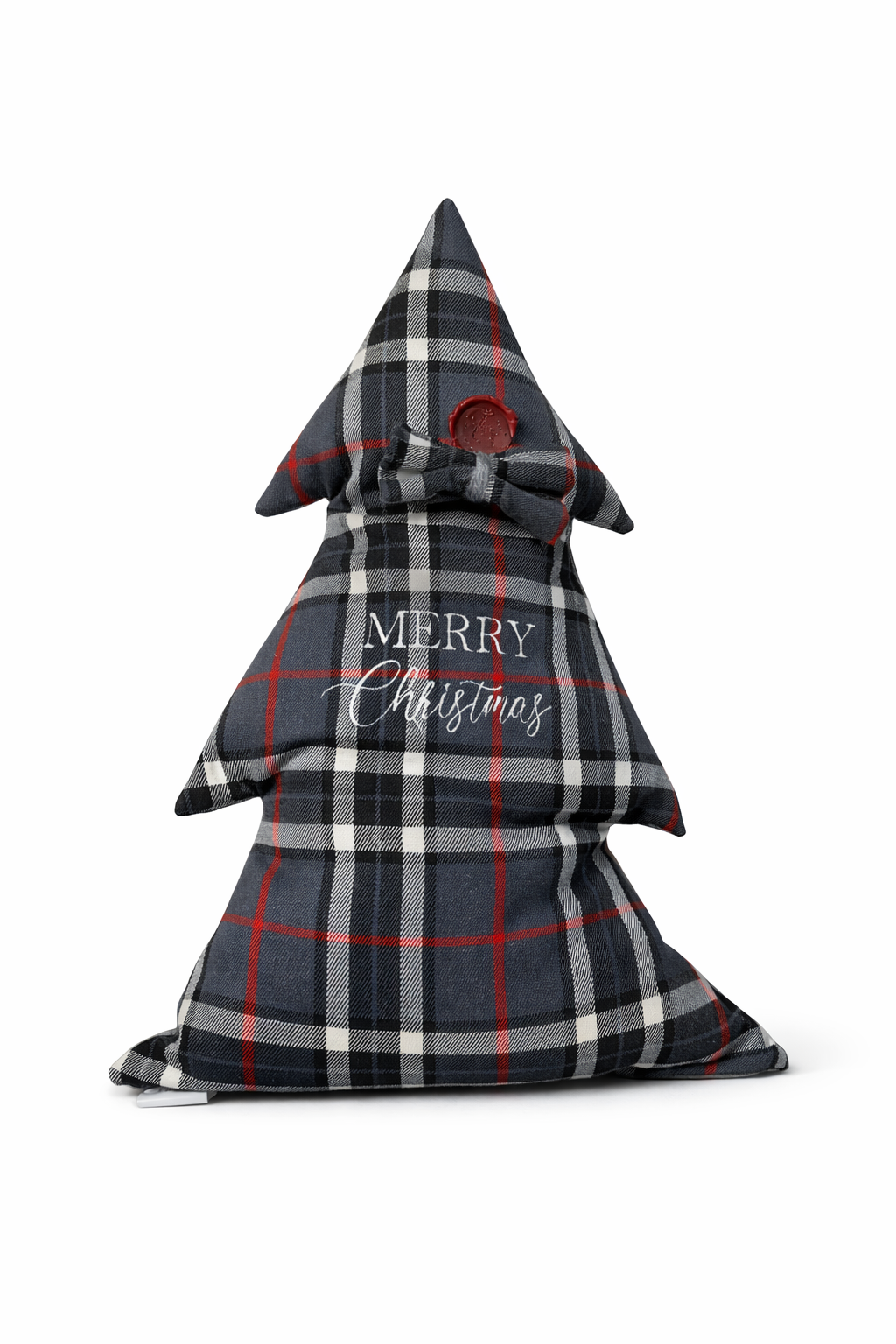 Cuscino Tartan Grigio Albero Natale Ricamato Merry Christmas