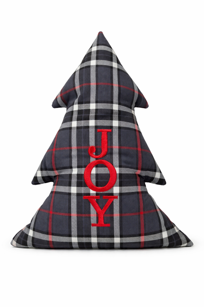 Cuscino Tartan Grigio Albero Natale Ricamato Joy