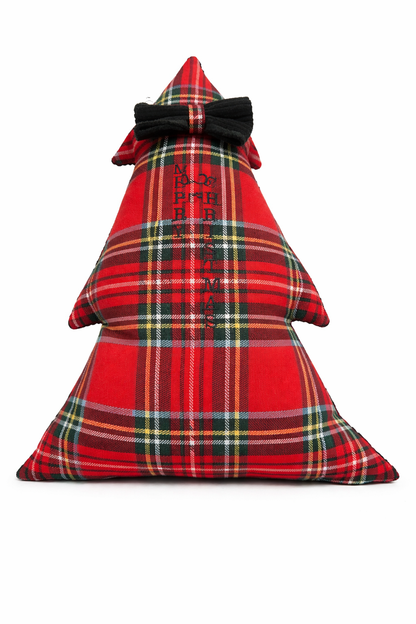 Cuscino Tartan Rosso Albero Natale Ricamato Merry Christmas