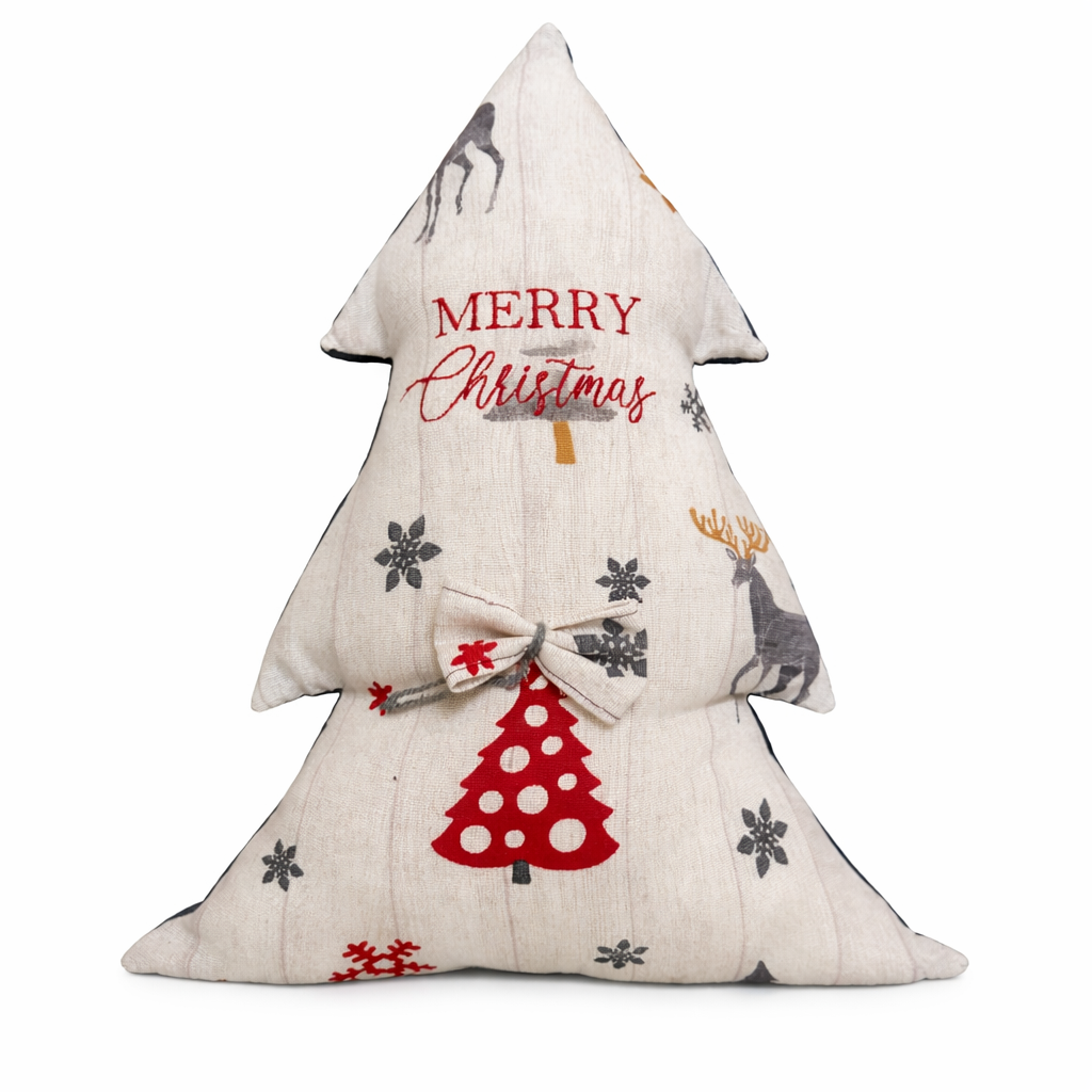 Cuscino Albero Natale Ricamato Merry Christmas Avorio Fantasia