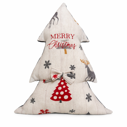Cuscino Albero Natale Ricamato Merry Christmas Avorio Fantasia