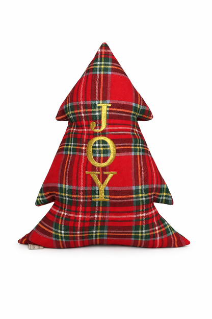 Cuscino Tartan Rosso Albero Natale Ricamato Oro Joy