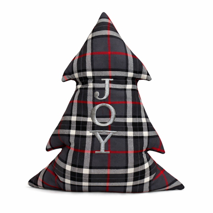 Cuscino Tartan Grigio Albero Natale Ricamato Joy
