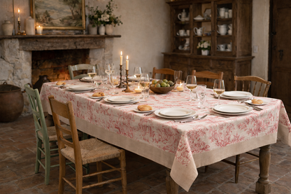 Tovaglia Toile De Jouy Rosa e Beige