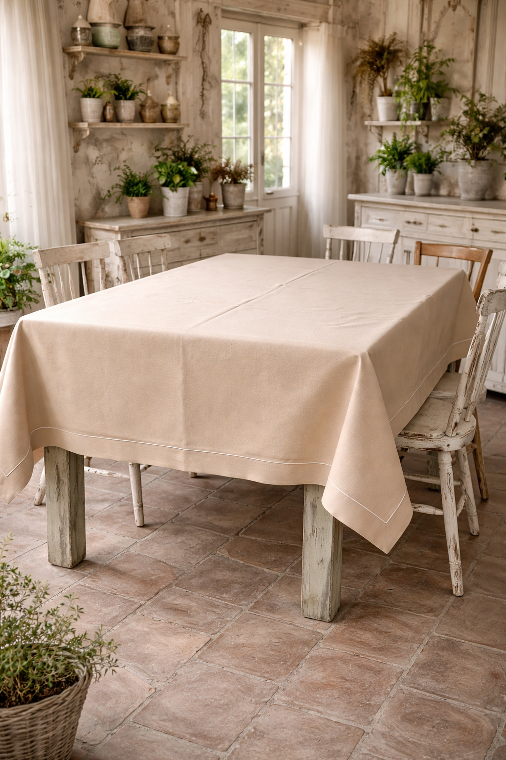 Tovaglia Antimacchia Beige e Bianco