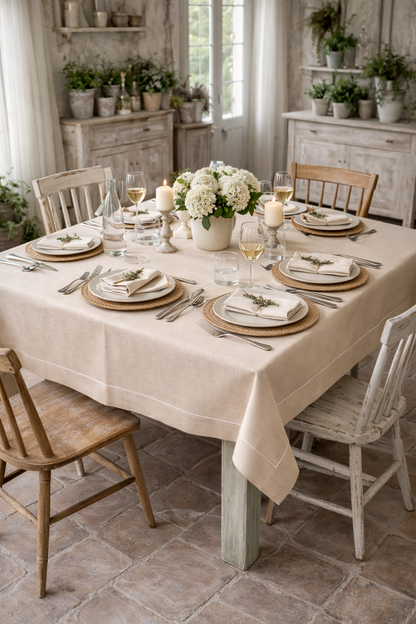 Tovaglia Quadrata Antimacchia Beige Profilo Bianco