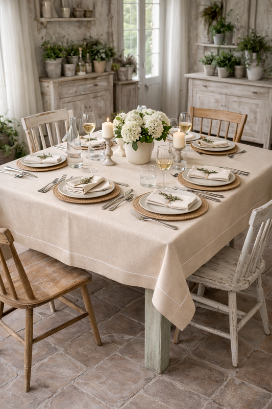 Tovaglia Quadrata Antimacchia Beige Profilo Bianco