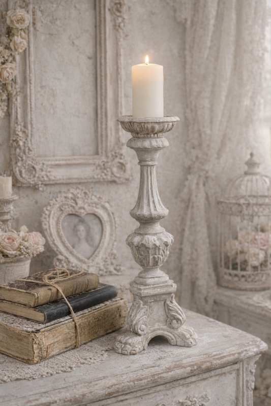 Candelabro Con Decori E Piede Lavorato