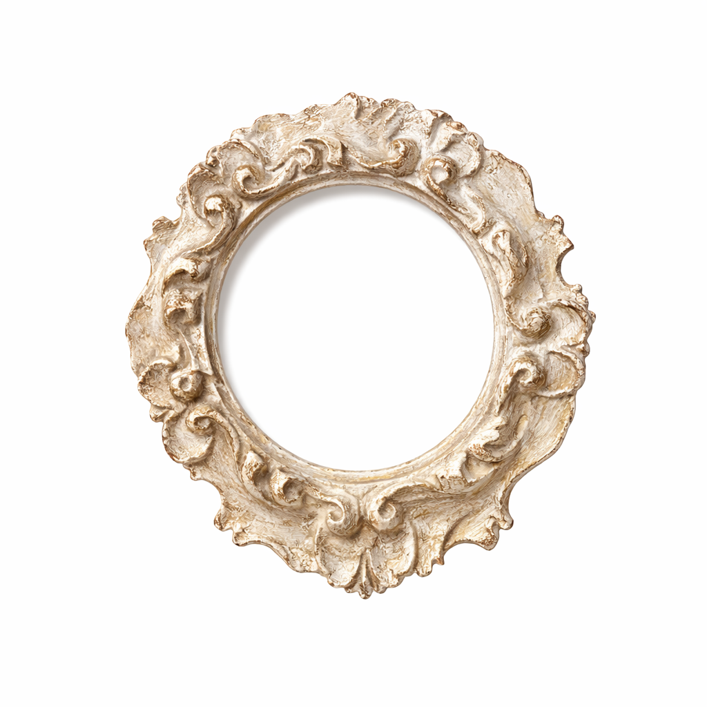 Cornice Rotondo Con Decori Lavorati Avorio Patina Antica