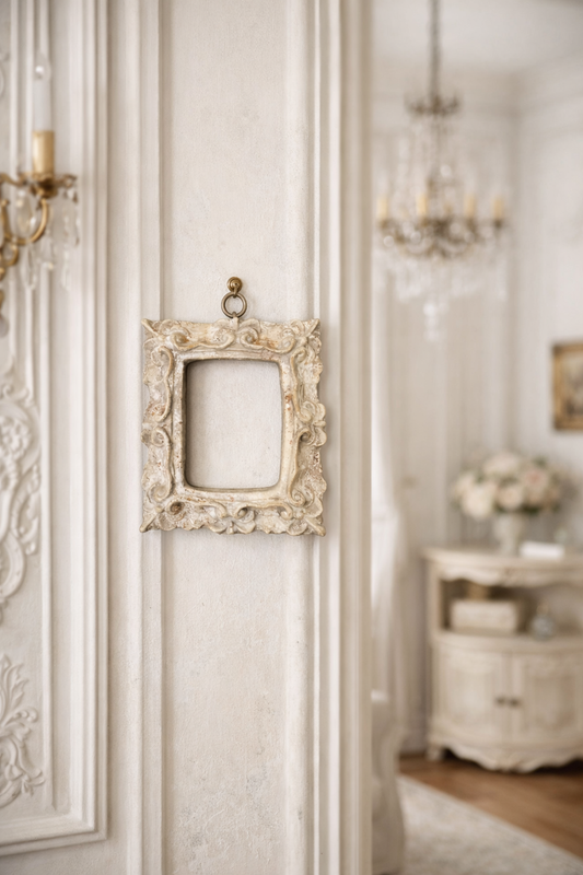 Cornice Rettangolare Con Decori Avorio Patina Antica