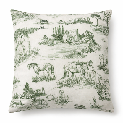 Cuscino In Toile De Jouy Bianco & Verde