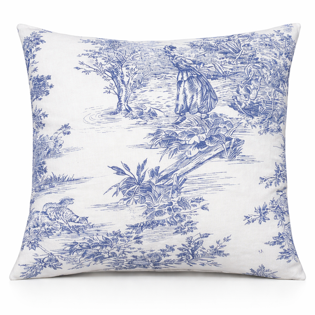 Cuscino In Toile De Jouy Bianco e Blu