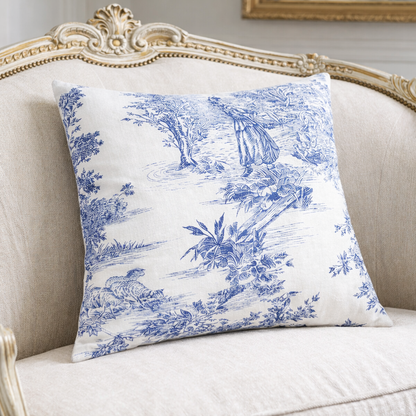 Cuscino In Toile De Jouy Bianco e Blu